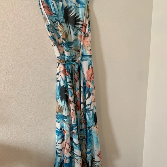 Zara Tropical High Low Dress in Blue and Pink - Picture 3 of 3